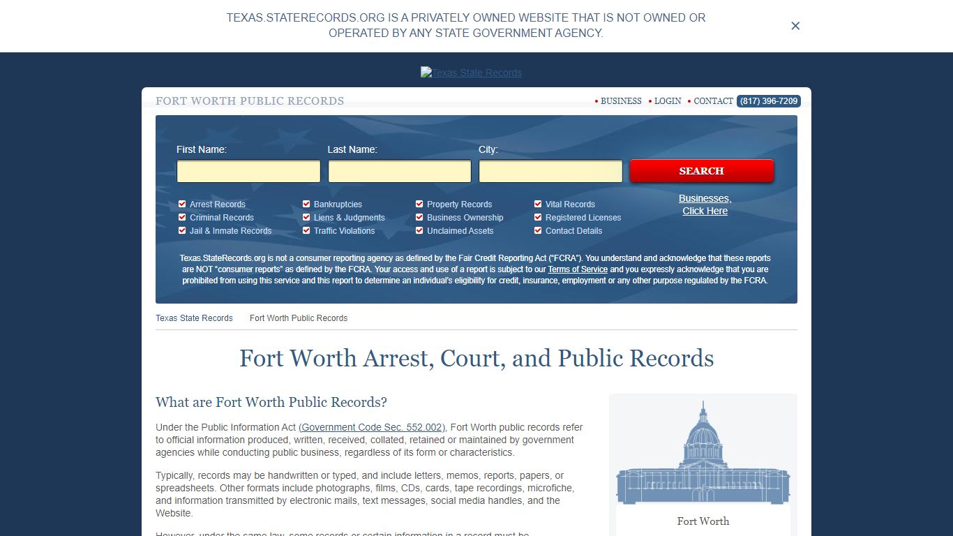 Fort Worth Arrest and Public Records | Texas.StateRecords.org